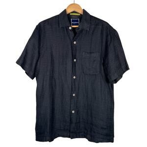Tommy Bahama 100% Linen Black Short Sleeve Button Up Shirt Mens Medium